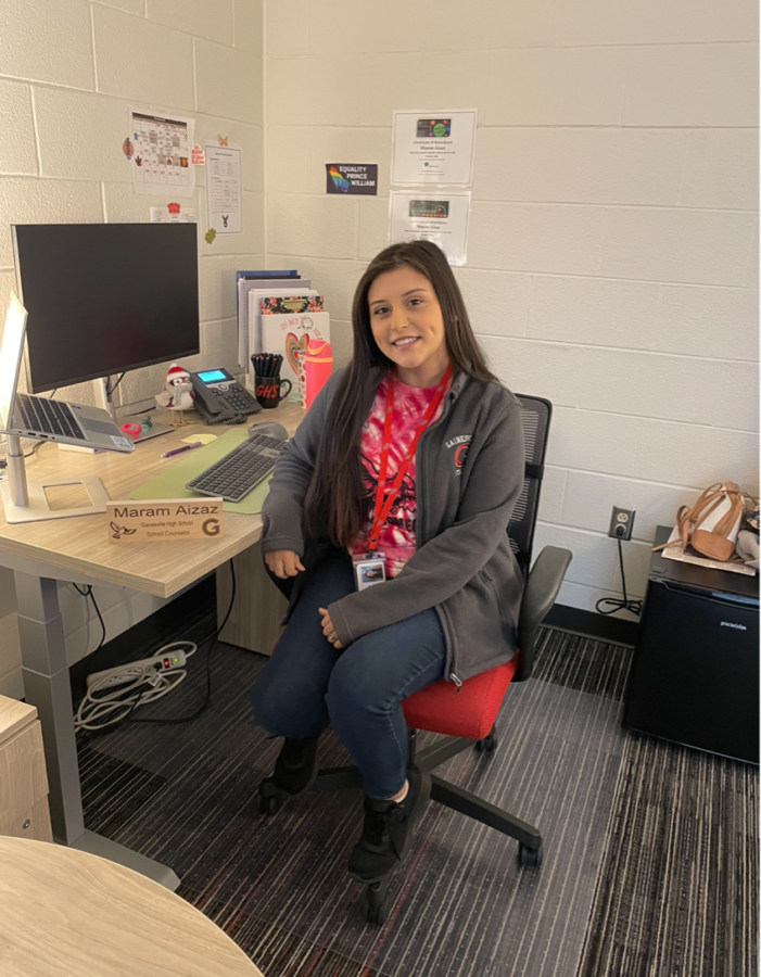 Working in her office, Ms. Aizaz gives insight on her time as a counselor at GHS. Photo courtesy Emma Harvey. 